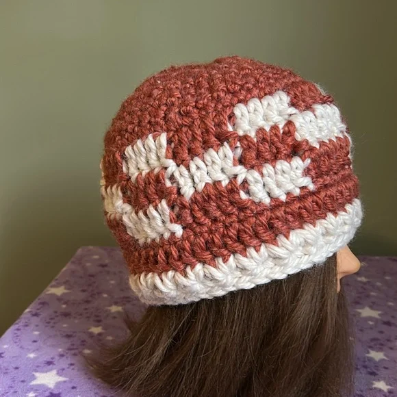 Crochet knit medium checkered beanie soft acrylic yarn new extremely warm - Picture 4 of 6